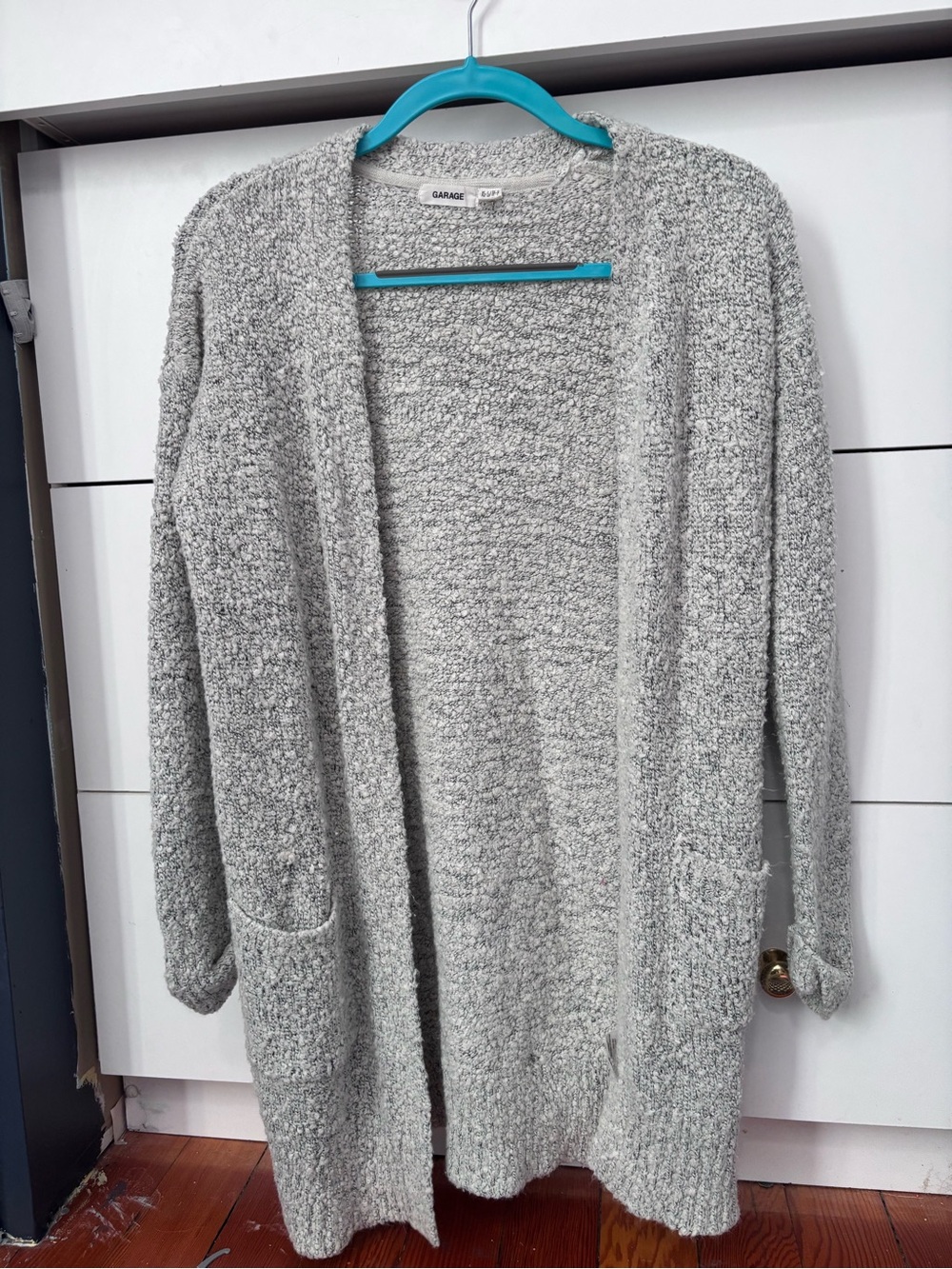 Garage Open-Front Gray Cardigan with Pockets